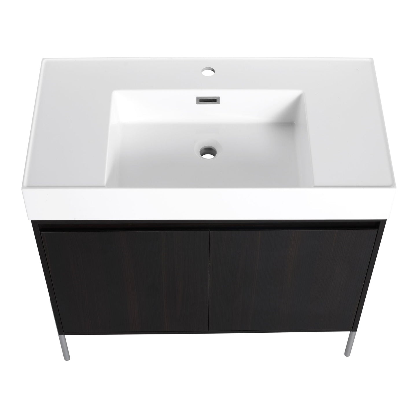 Freestanding vanity with white resin sink atop black storage cabinet by HouseOfZazla on Tampa Home & Garden Store