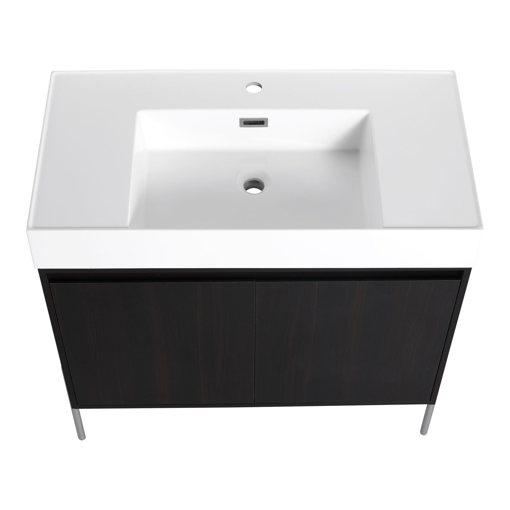 Freestanding vanity with white resin sink atop black storage cabinet by HouseOfZazla on Tampa Home & Garden Store