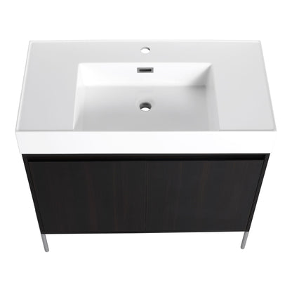 Freestanding vanity with white resin sink atop black storage cabinet by HouseOfZazla on Tampa Home & Garden Store