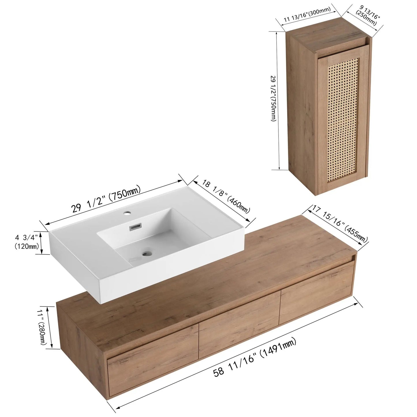 Modern Wall Mounted Vanity With Resin Sink