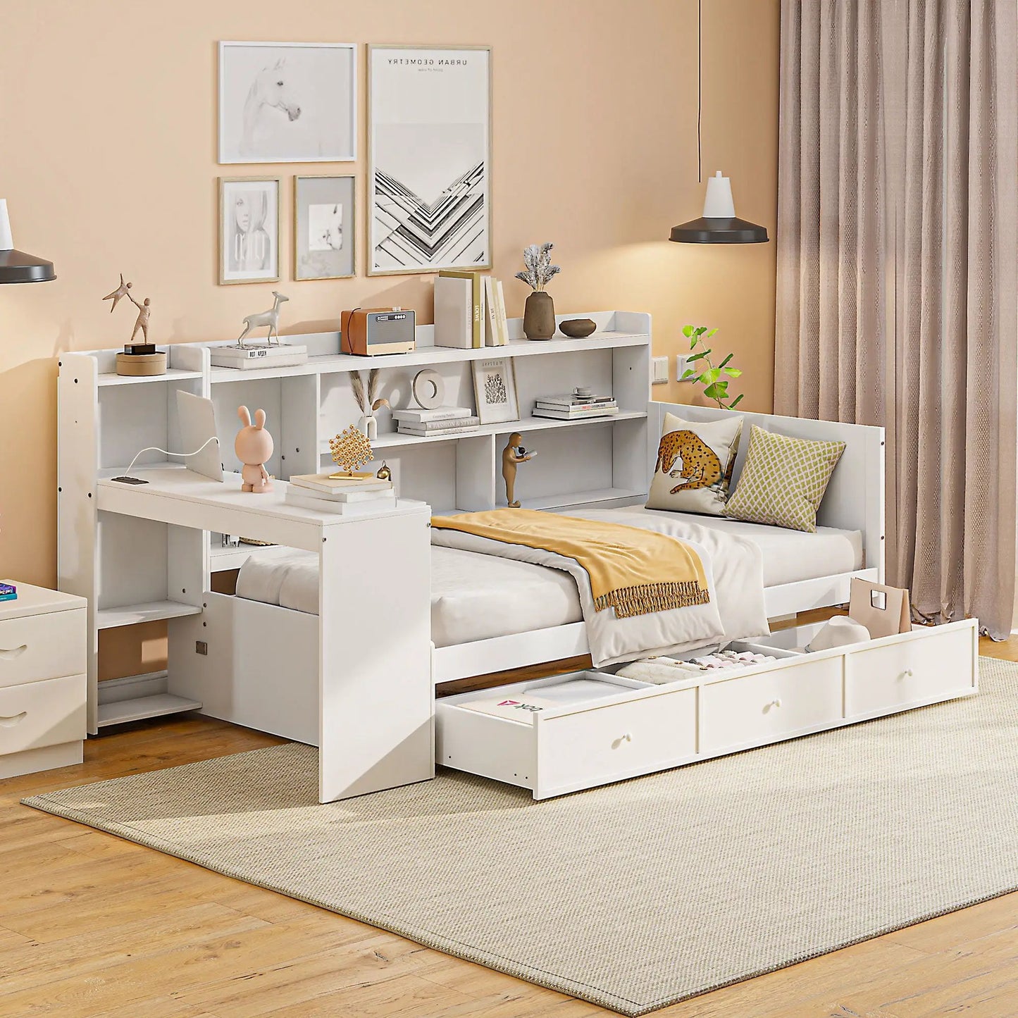 Daybed with built-in desk and three drawers in white by Unique Piece Furniture on Tampa Home & Garden Store