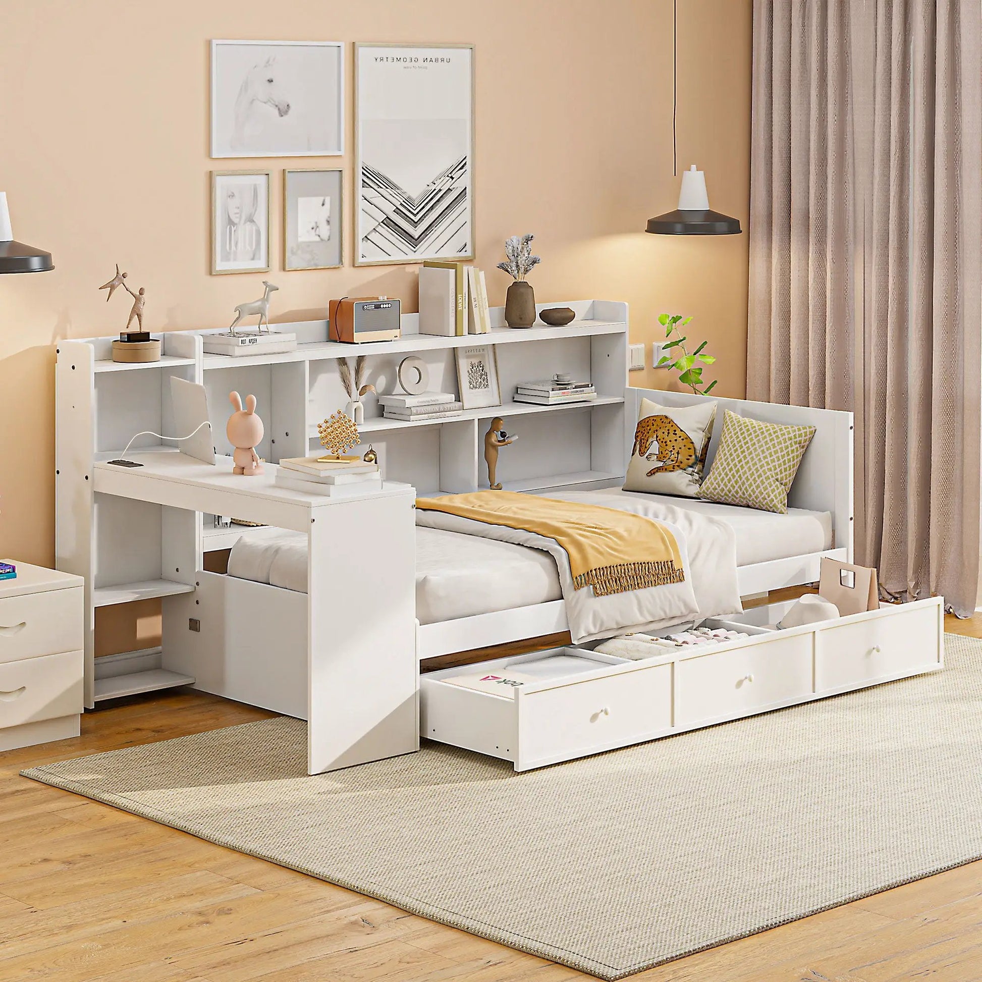 Daybed with built-in desk and three drawers in white by Unique Piece Furniture on Tampa Home & Garden Store