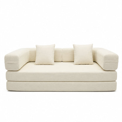 Double Sofa Bed by HouseOfZazla, cream beige modular sofa with plush cushions on Tampa Home & Garden Store