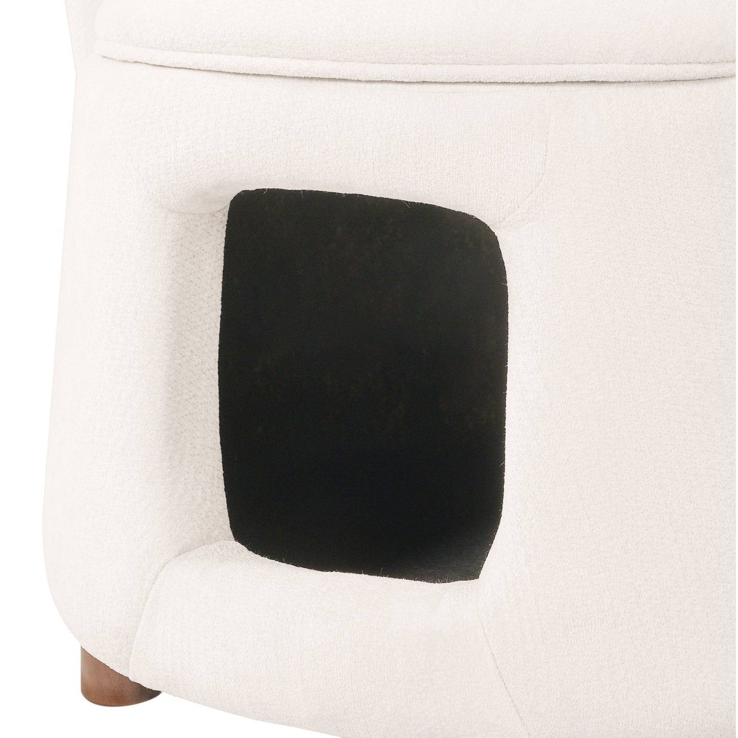 Beige pet-friendly chair with hidden pet nook, plush upholstery and dark interior opening on Tampa Home & Garden Store