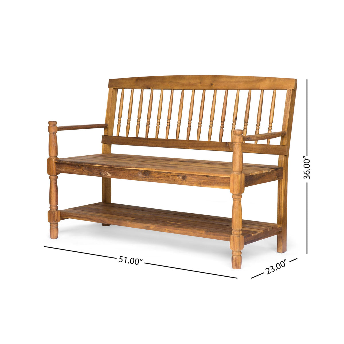 Imperial bench with built-in shelf acacia wood light brown by HouseOfZazla on Tampa Home & Garden Store