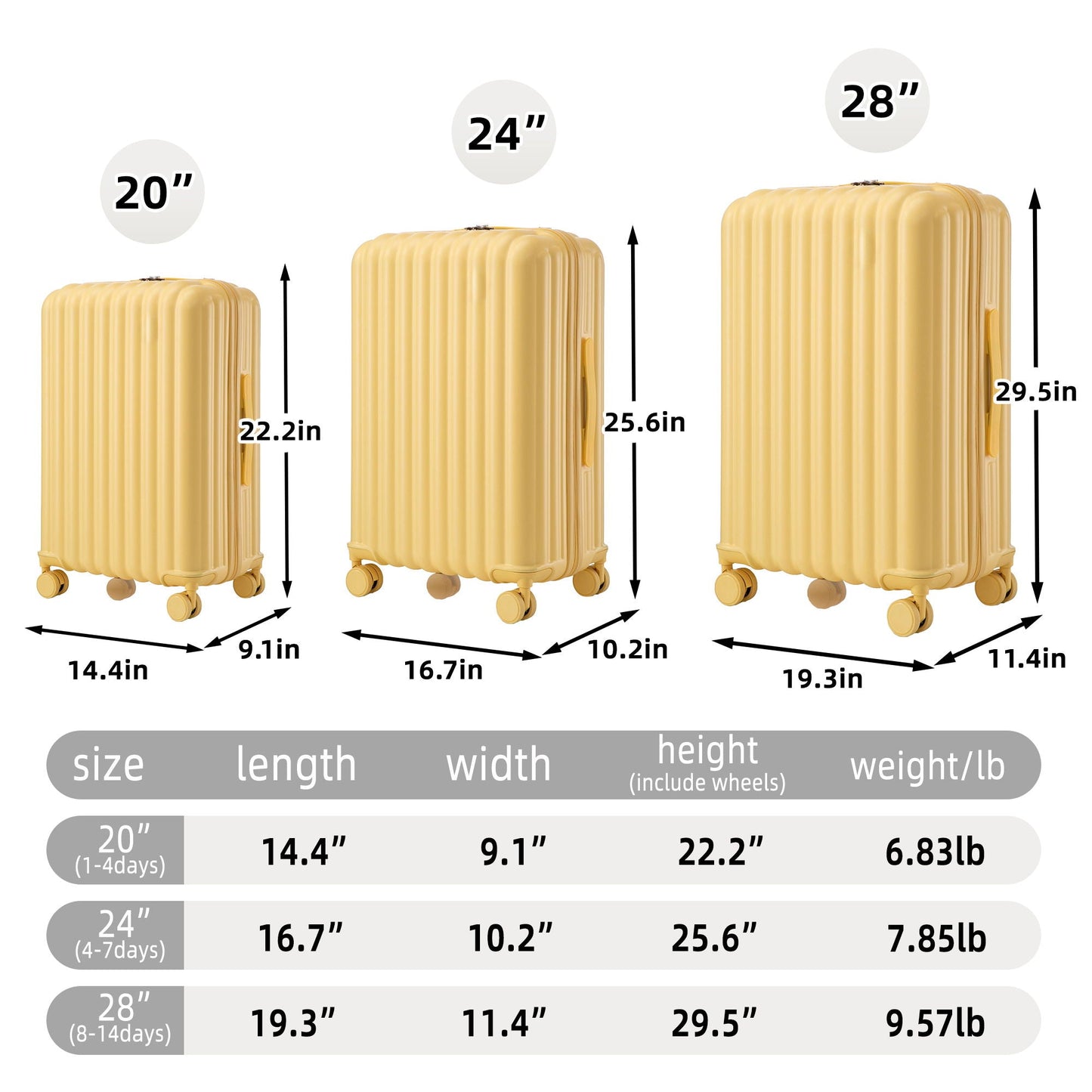 3pc yellow gold spinner luggage set by HouseOfZazla with 20/24/28 carryon suitcases on wheels on Tampa Home & Garden Store