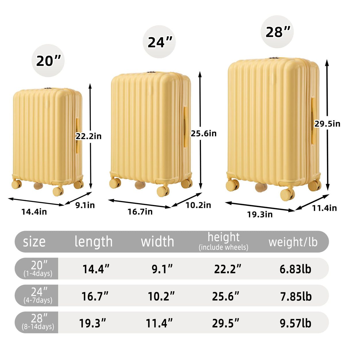 3pc yellow gold spinner luggage set by HouseOfZazla with 20/24/28 carryon suitcases on wheels on Tampa Home & Garden Store