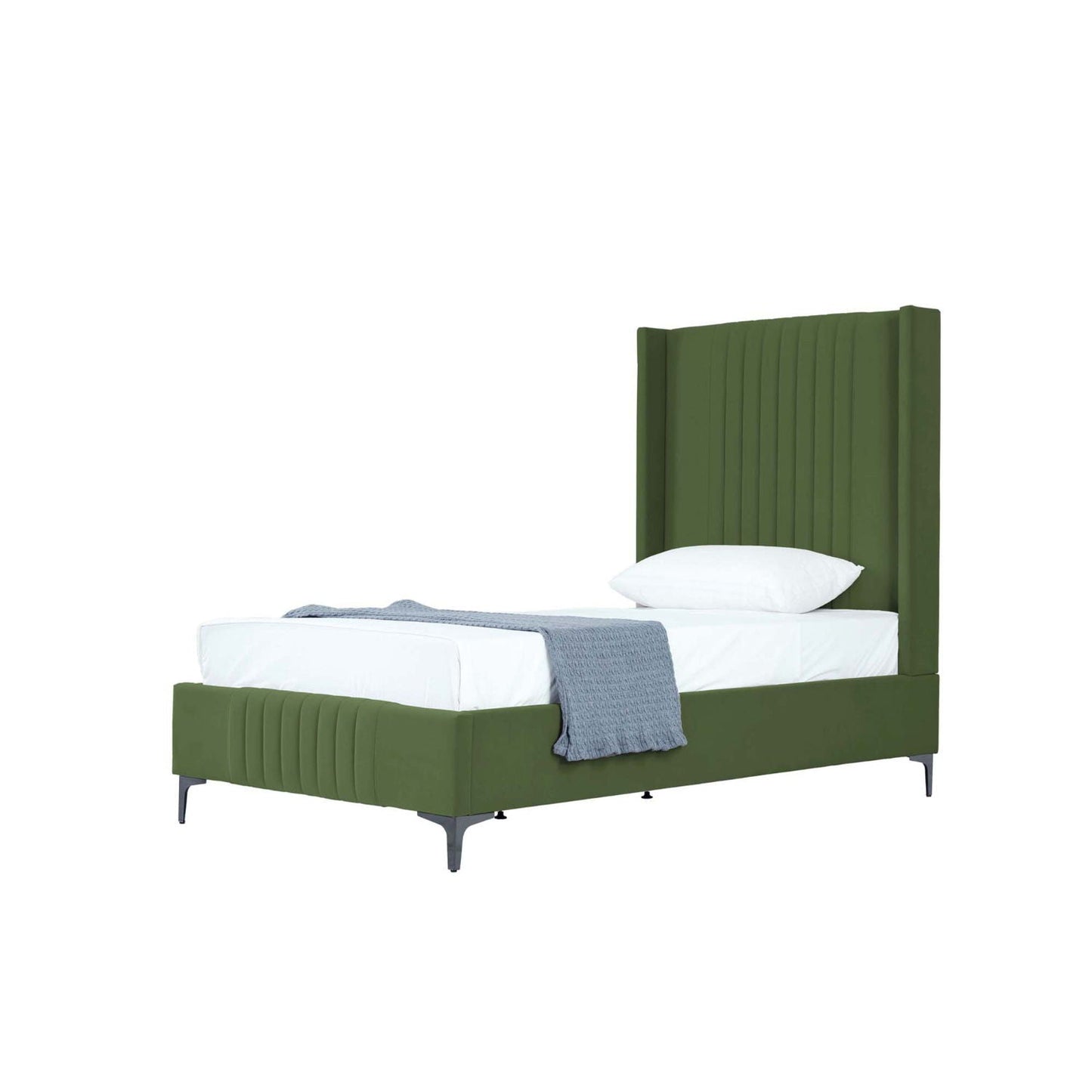 Promenade upholstered bed with olive-green headboard and footboard by HouseOfZazla on Tampa Home & Garden Store