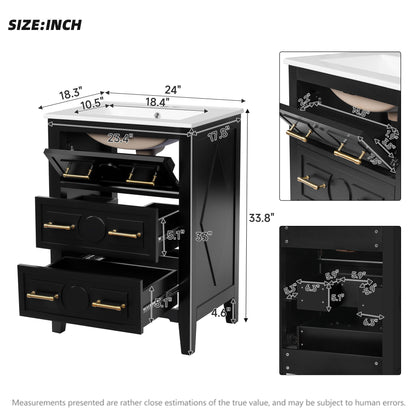 Bathroom Vanity With Sink freestanding 3-drawer cabinet in black with white countertop on Tampa Home & Garden Store