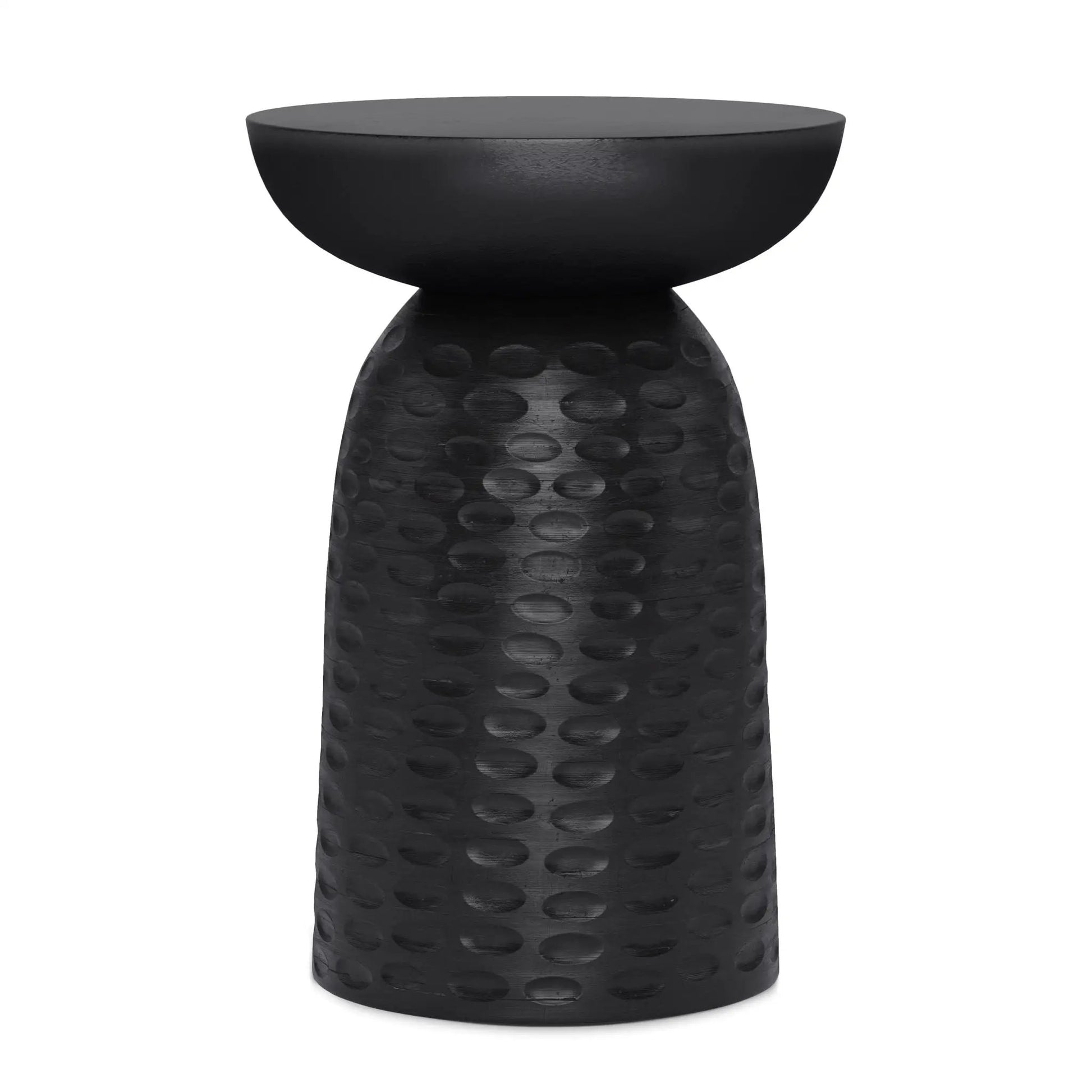 Boyd Handcrafted Accent Table, black round top with dotted base on Tampa Home & Garden Store