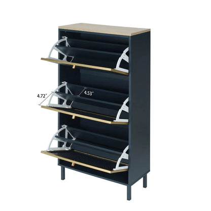 Rattan 3 Door Shoe Rack Cabinet for Entryway