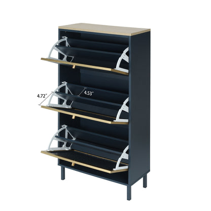 HouseOfZazla 3-Door Shoe Cabinet navy with wood top and brass accents, rotating shelves on Tampa Home & Garden Store