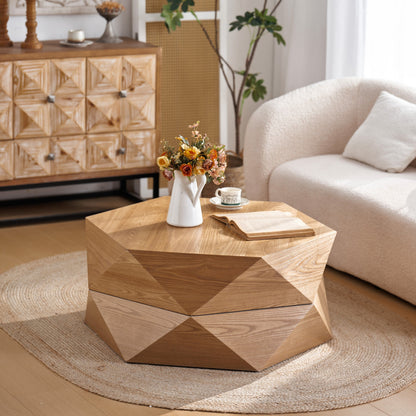 36.61'' Retro Style Polygon Flip Top Coffee Table by HouseOfZazla natural wood finish on Tampa Home & Garden Store