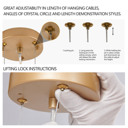 24-inch modern golden pendant light with cascading crystal strands, HouseOfZazla chandelier on Tampa Home & Garden Store