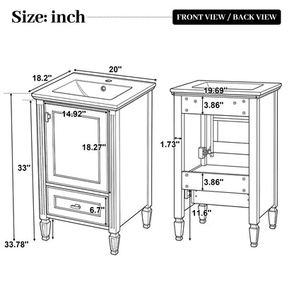 Retro vanity with sink, soft-closing doors; front and back view blueprint, HouseOfZazla on Tampa Home & Garden Store
