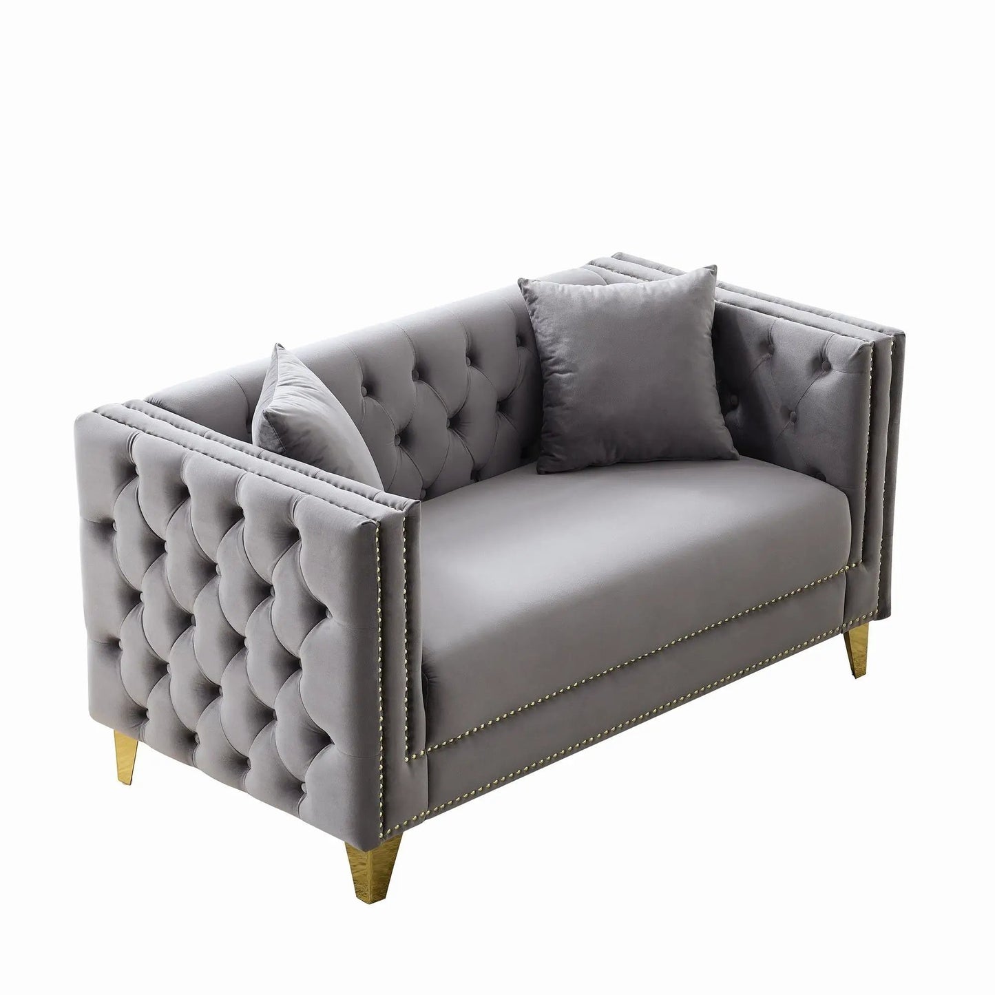 2 Seater Deep Seat Sofa gray tufted velvet with nailhead trim by Unique Piece Furniture on Tampa Home & Garden Store
