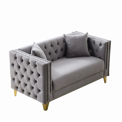 2 Seater Deep Seat Sofa gray tufted velvet with nailhead trim by Unique Piece Furniture on Tampa Home & Garden Store