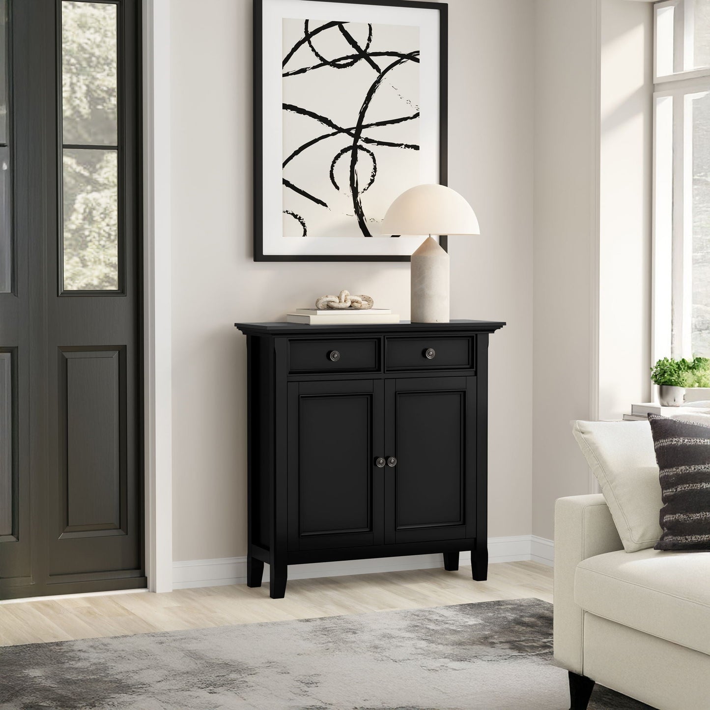 Amherst storage cabinet black wood with drawers and doors HouseOfZazla on Tampa Home & Garden Store