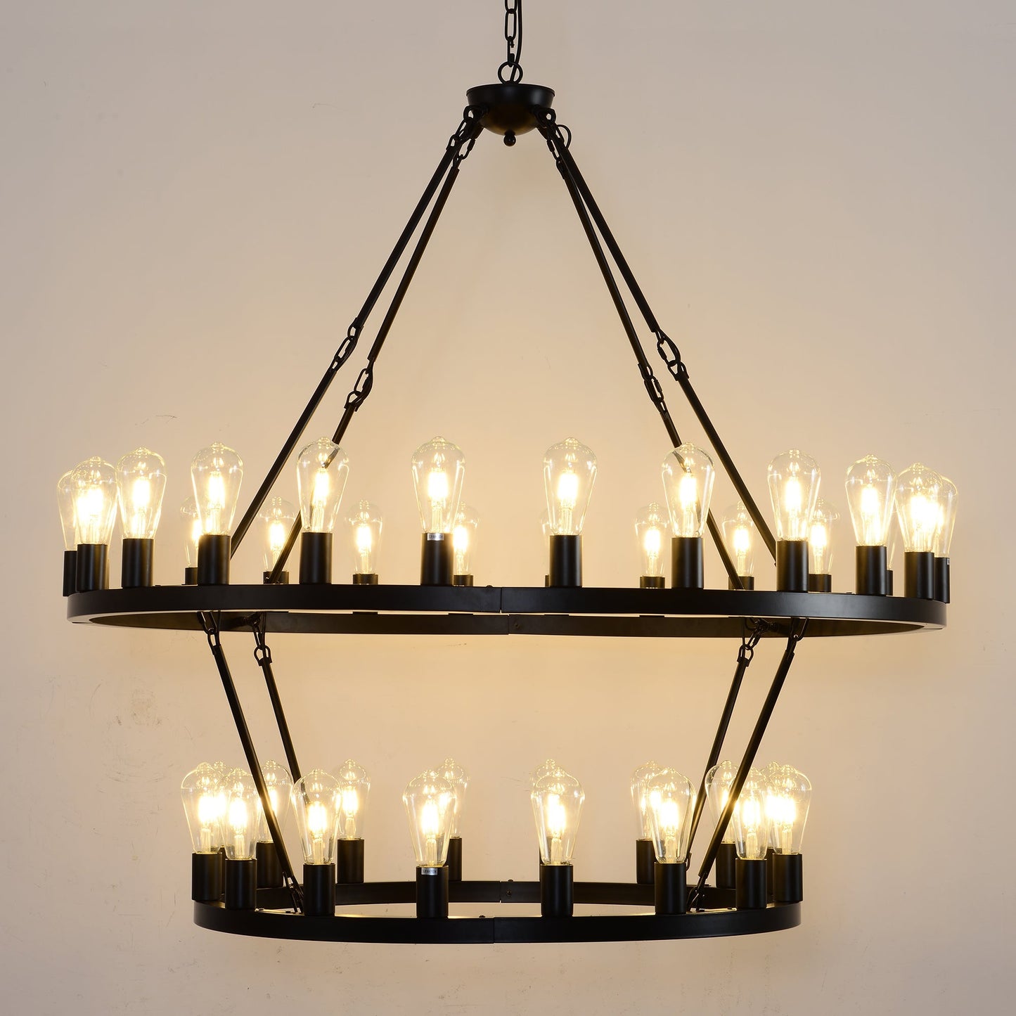 47.24in matte black wagon wheel chandelier with 36 Edison bulbs on Tampa Home & Garden Store