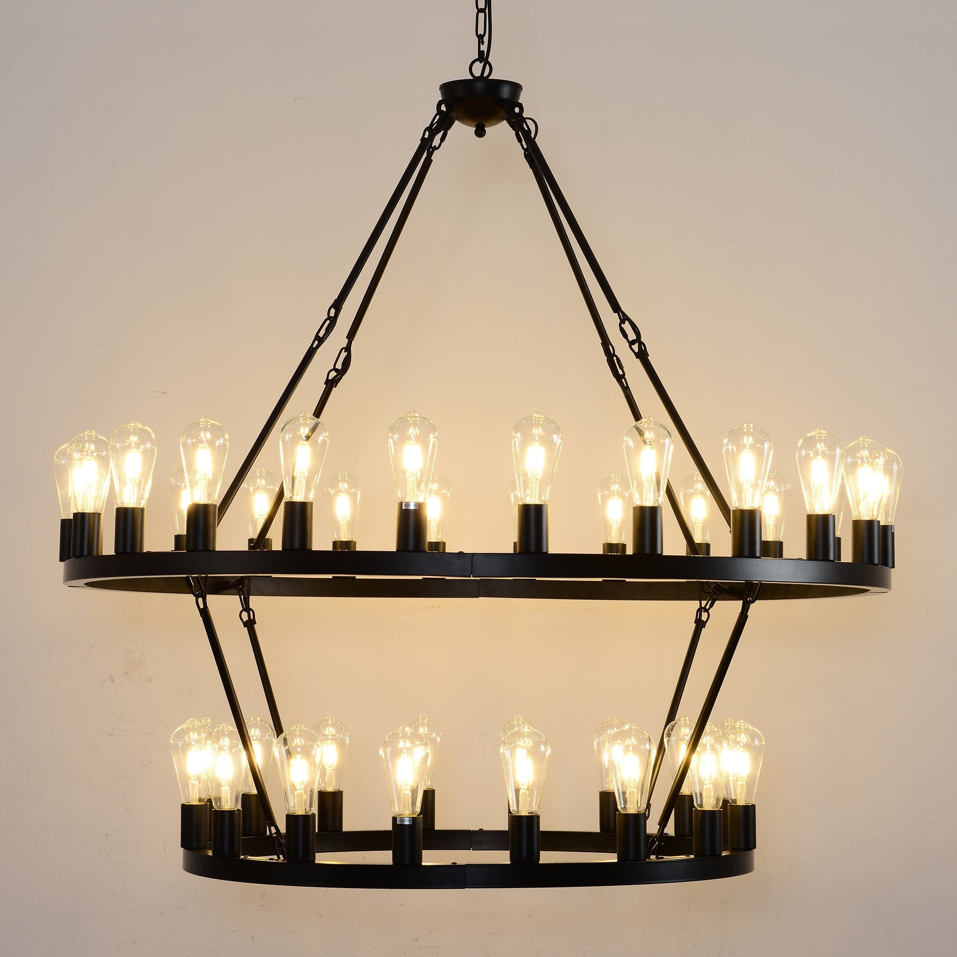 47.24in matte black wagon wheel chandelier with 36 Edison bulbs on Tampa Home & Garden Store