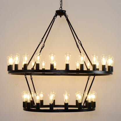 47.24in matte black wagon wheel chandelier with 36 Edison bulbs on Tampa Home & Garden Store
