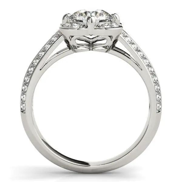 Round diamond floral motif engagement ring in 14k white gold with pavé shoulders on Tampa Home & Garden Store