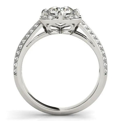 Round diamond floral motif engagement ring in 14k white gold with pavé shoulders on Tampa Home & Garden Store