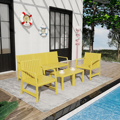 HouseOfZazla waterproof 2-piece outdoor patio set in bright yellow on pool deck on Tampa Home & Garden Store