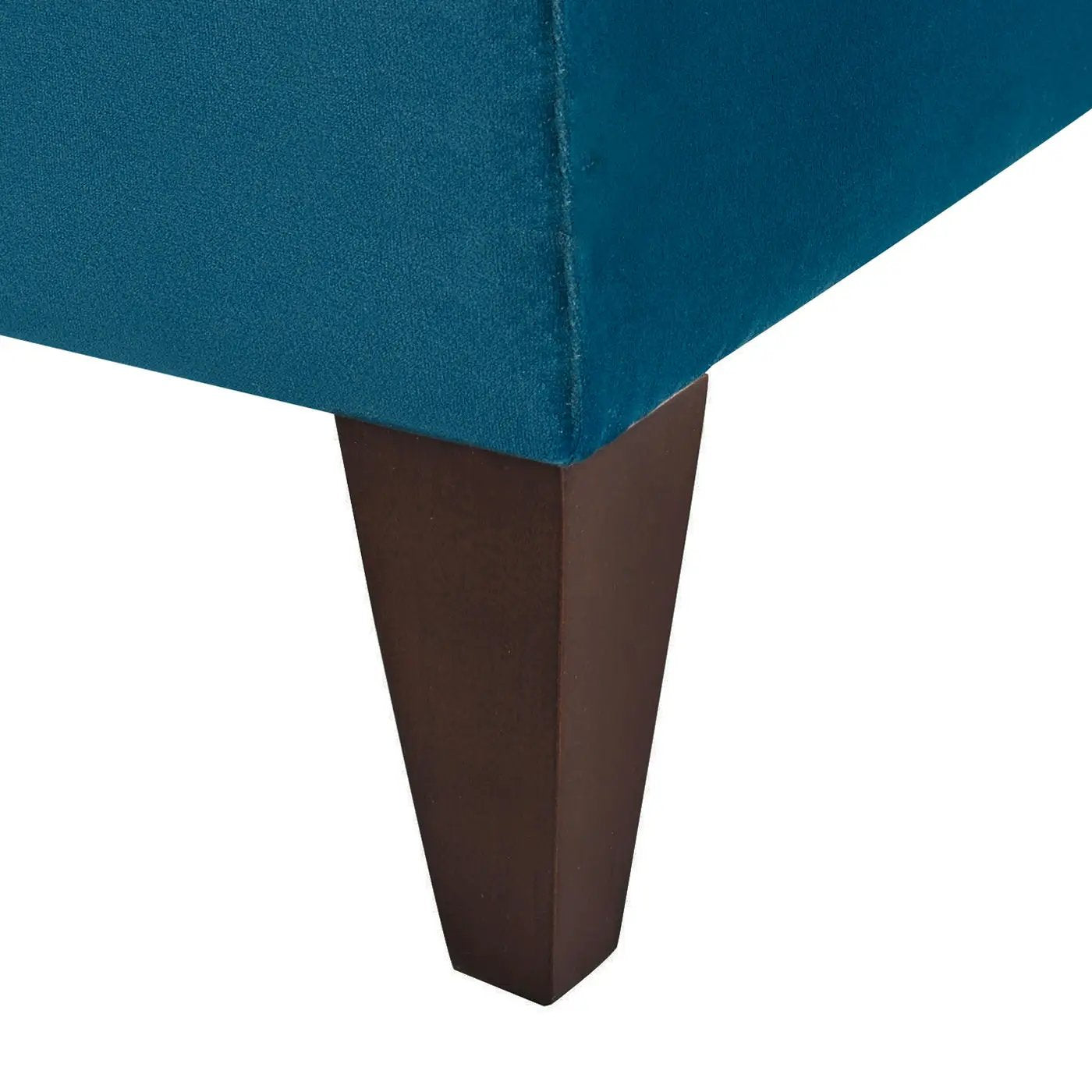 Jack Modern Tuxedo Tufted Sofa teal velvet upholstery with a dark wood tapered leg on Tampa Home & Garden Store