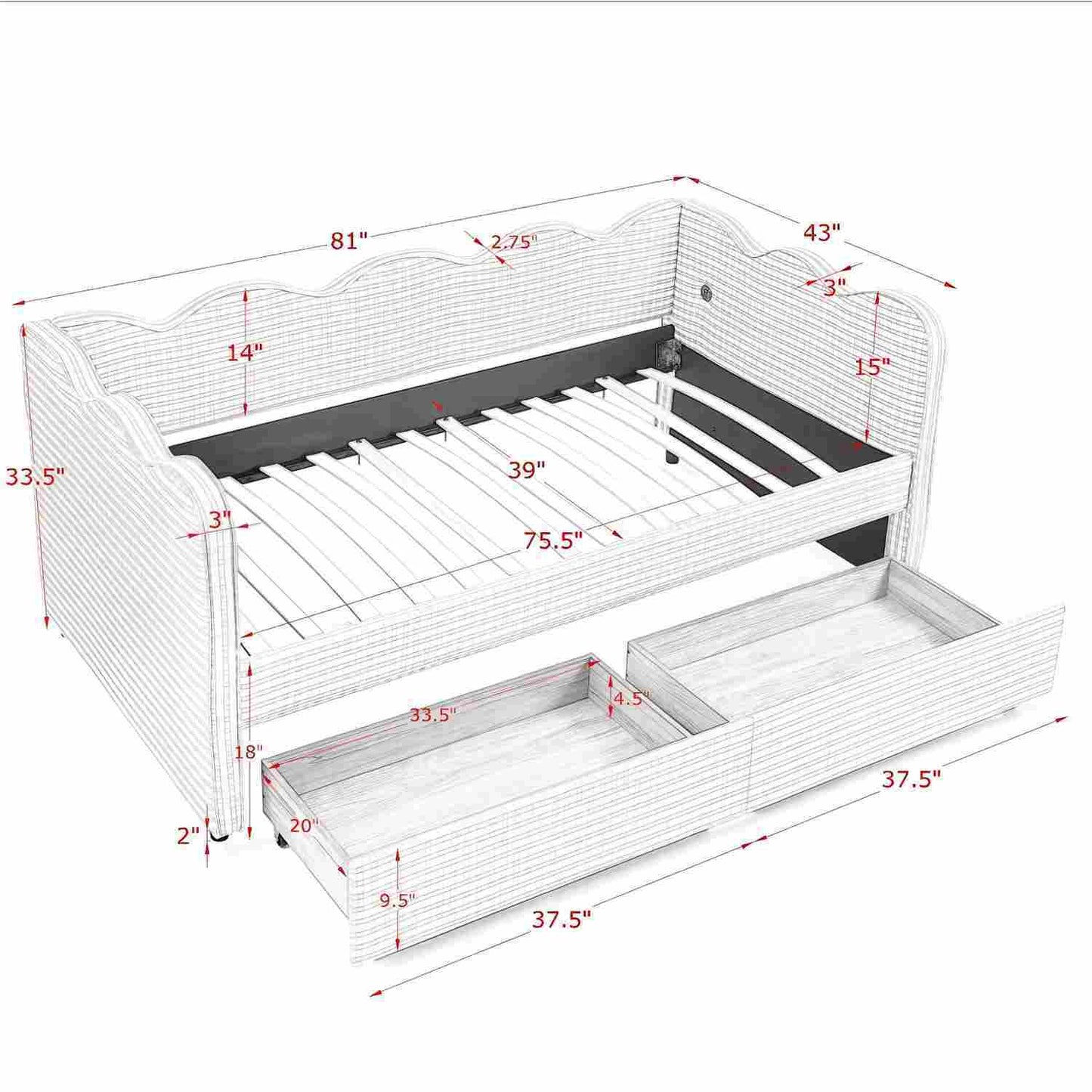 Gingham Daybed With Usb Port And The Wave Shape