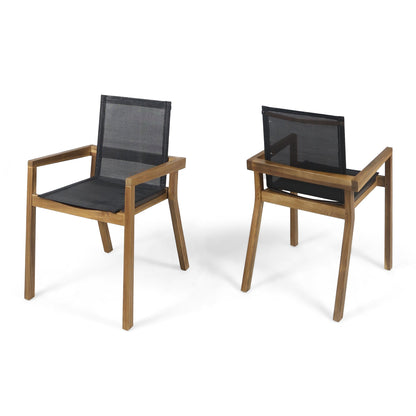 Belfast dining chair set with mesh seating on acacia wood frames set of 2 by HouseOfZazla on Tampa Home & Garden Store