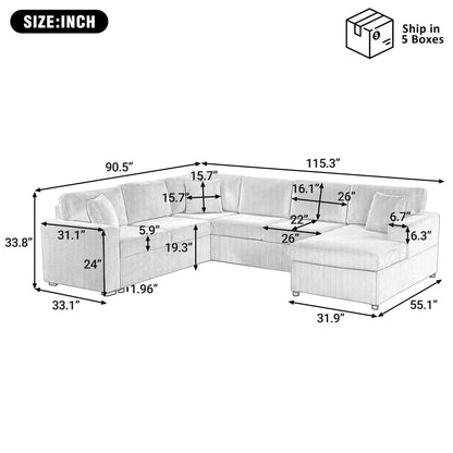 Oversized U-shaped sectional sofa with chaise, gray fabric, 3 pillows, Unique Piece Furniture on Tampa Home & Garden Store
