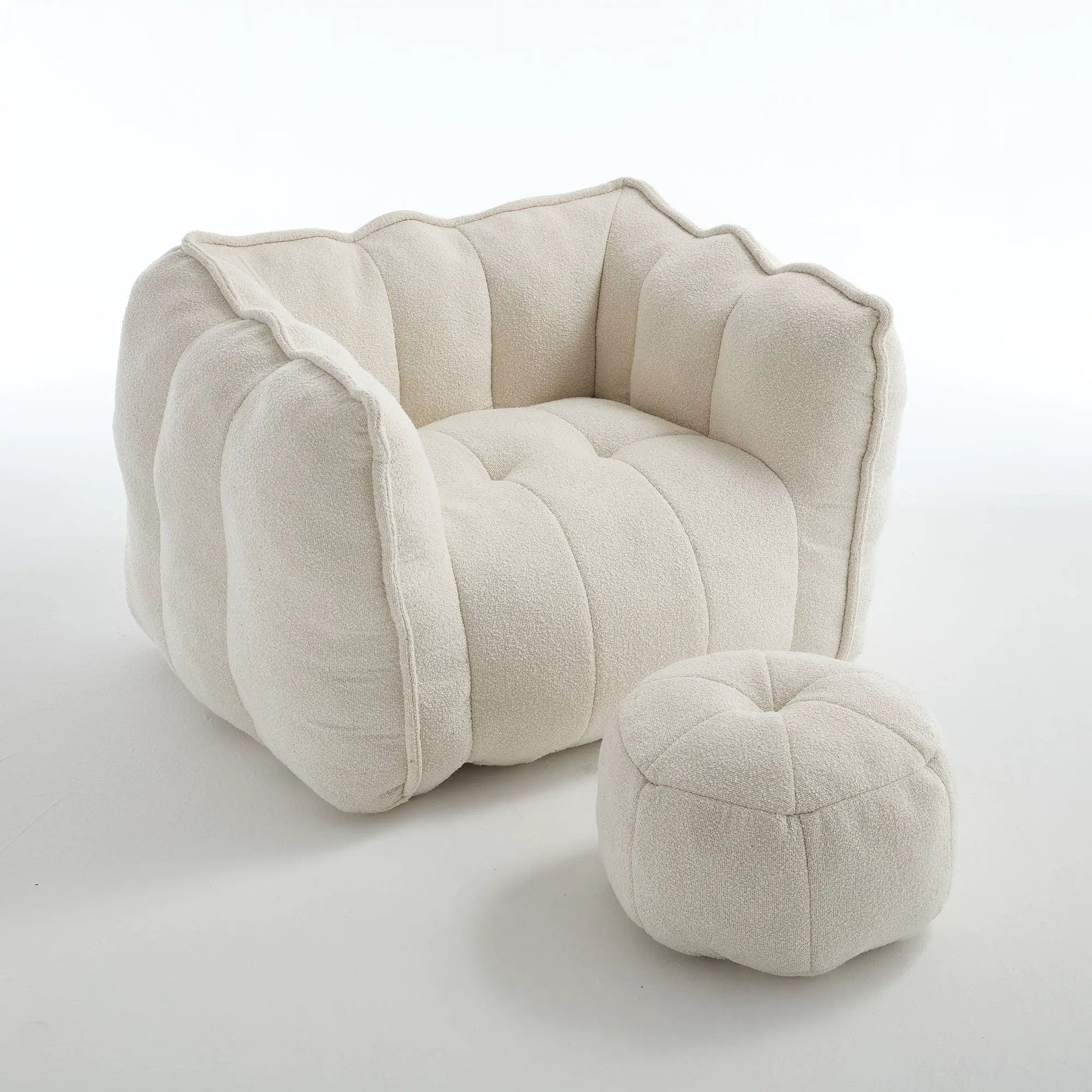 Soft beige bean bag chair with high resilient foam, ottoman included, by Unique Piece Furniture on Tampa Home & Garden Store