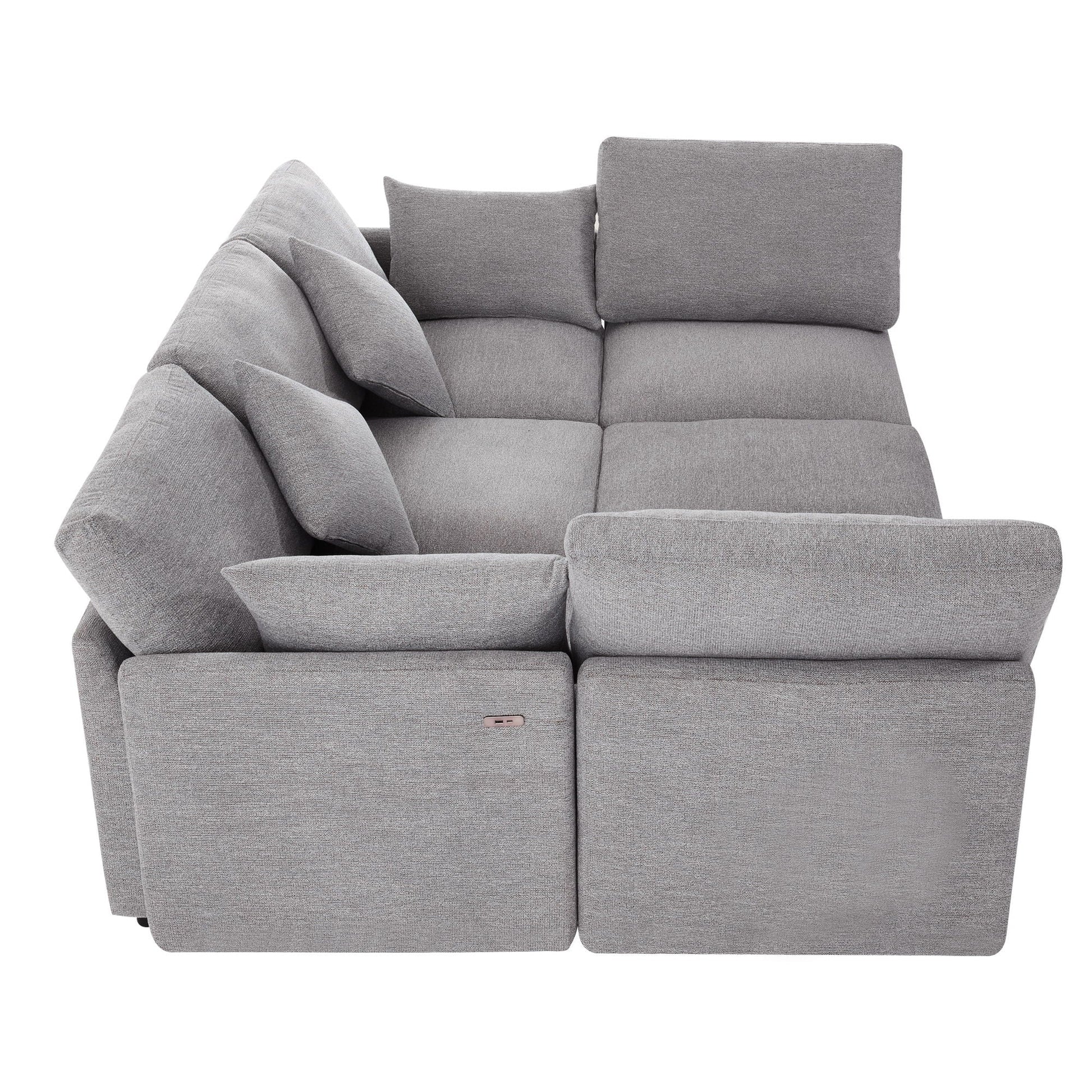 Sectional sofa 2-piece set in gray fabric with ottoman and USB ports on Tampa Home & Garden Store