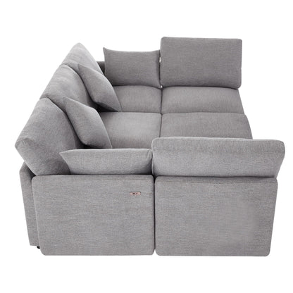 Sectional sofa 2-piece set in gray fabric with ottoman and USB ports on Tampa Home & Garden Store