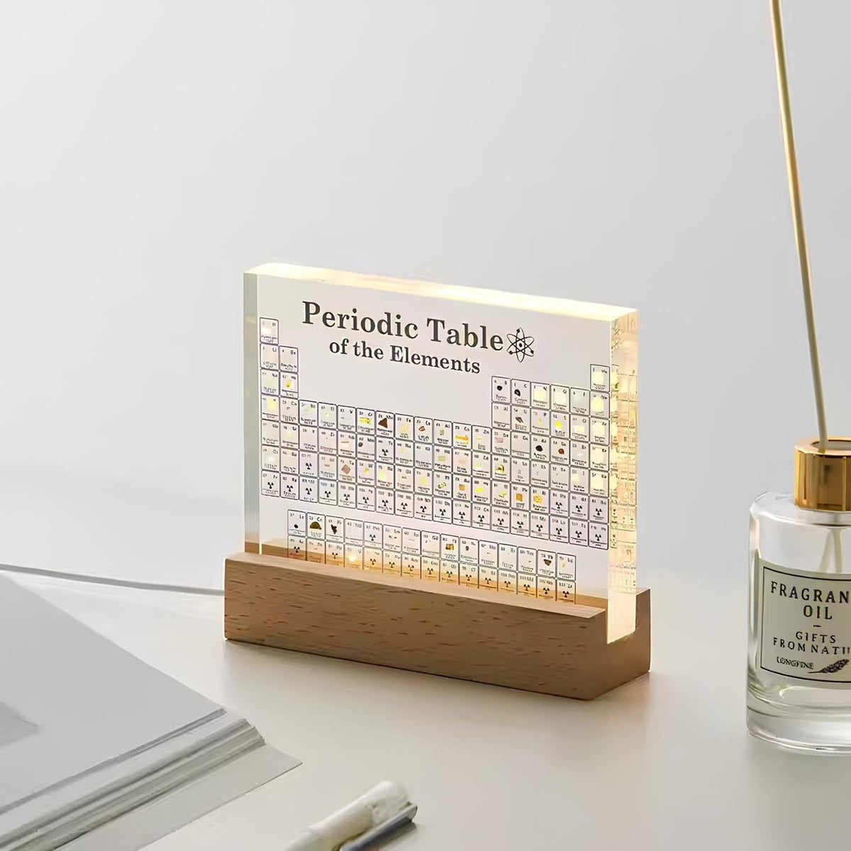 LED Periodic Table Element Display visual art by Moktan Sabai, illuminated wood base panel on Tampa Home & Garden Store