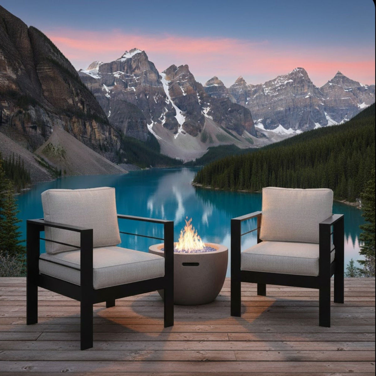 Modern All-Weather Patio Armchairs Set of 2, gray cushions on black frames HouseOfZazla on Tampa Home & Garden Store