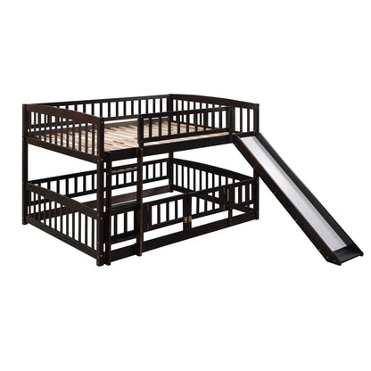 Low Bunk Bed With Slide Fence and Ladder