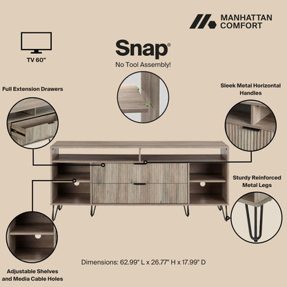 Fluted TV Stand with Storage and Metal Legs in woodgrain finish by HouseOfZazla on Tampa Home & Garden Store