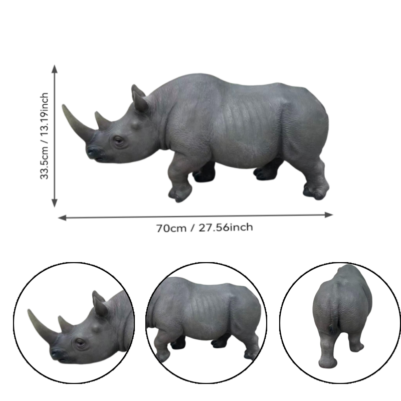 HouseOfZazla 27.5in large realistic rhinoceros garden statue gray with textured skin on Tampa Home & Garden Store