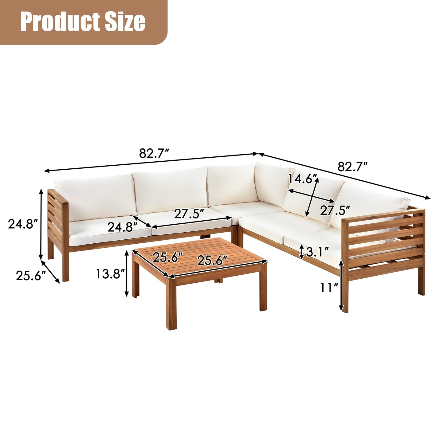 Outdoor sofa set with wood frame and beige cushions from HouseOfZazla, includes coffee table on Tampa Home & Garden Store