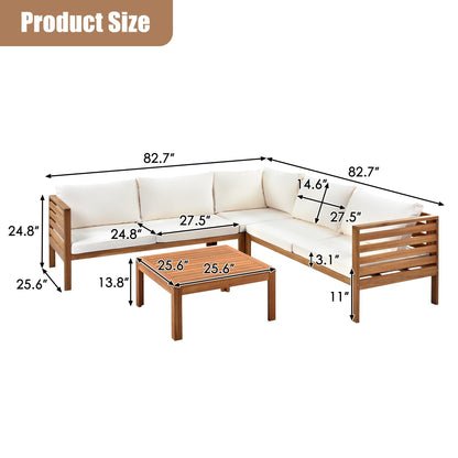 Outdoor sofa set with wood frame and beige cushions from HouseOfZazla, includes coffee table on Tampa Home & Garden Store