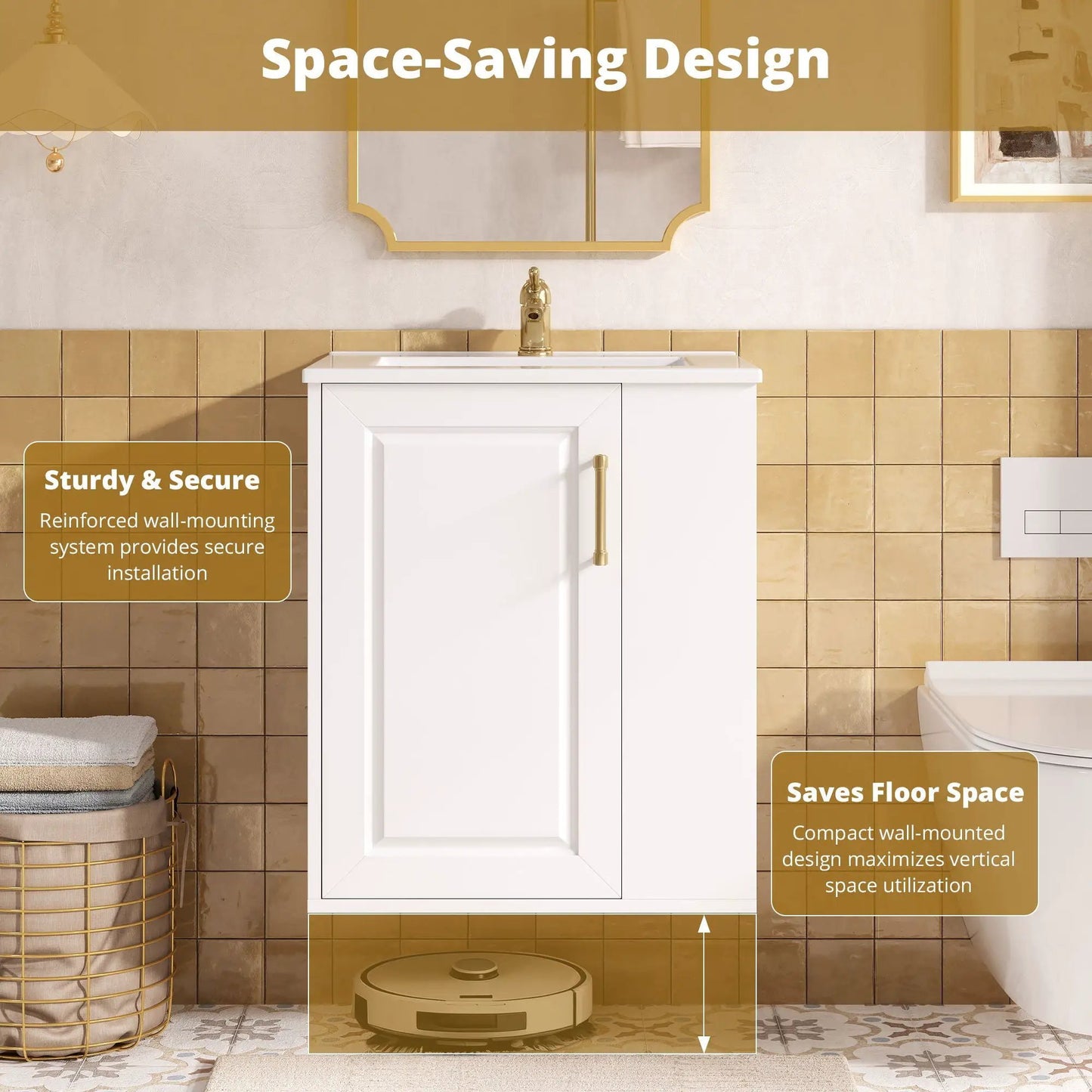 Wall Mounted Bathroom Cabinet With Side Shelves