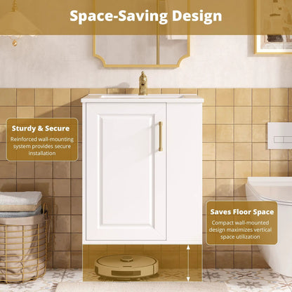 Wall Mounted Bathroom Cabinet With Side Shelves