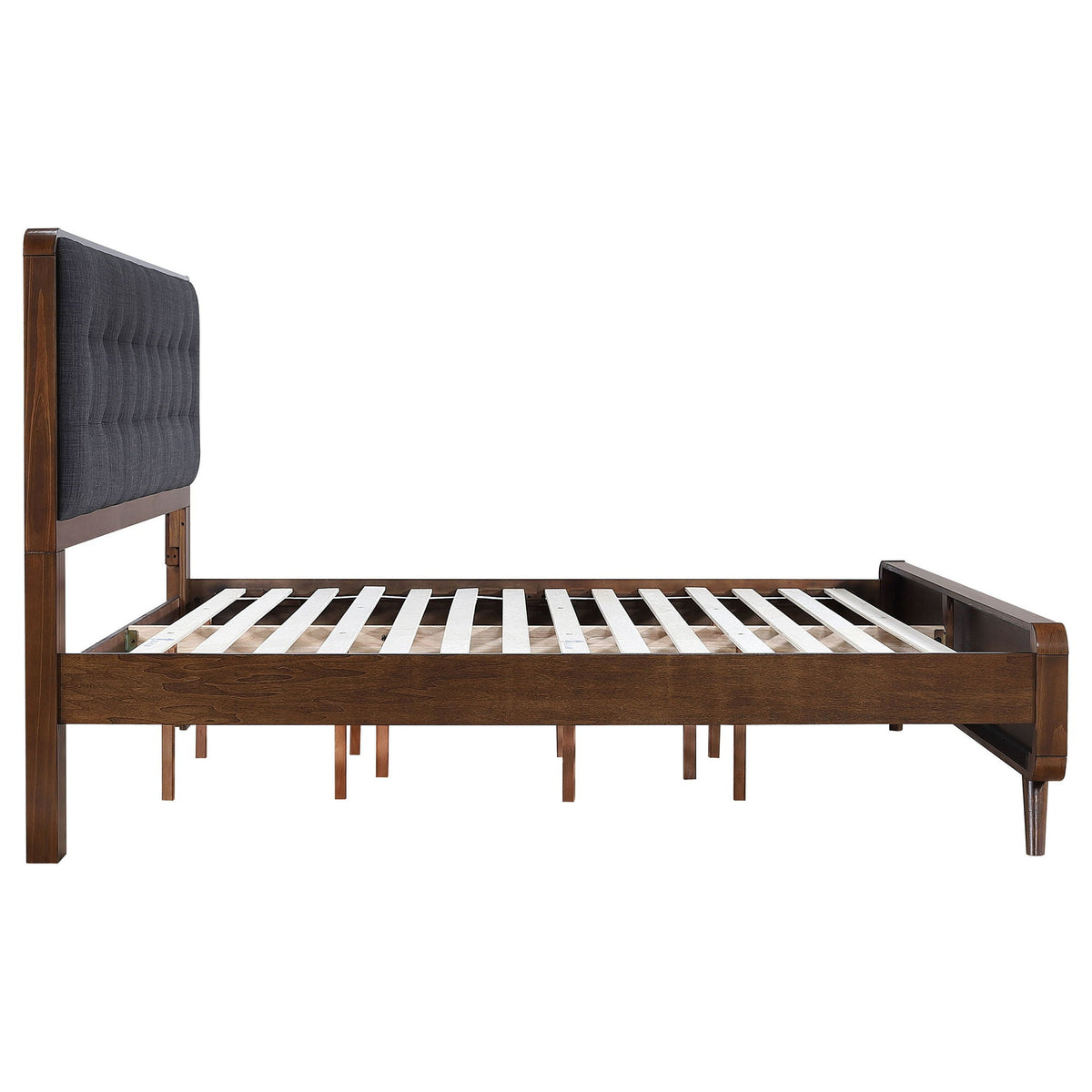Carson Carrington platform bed with tufted upholstery dark gray fabric headboard on Tampa Home & Garden Store