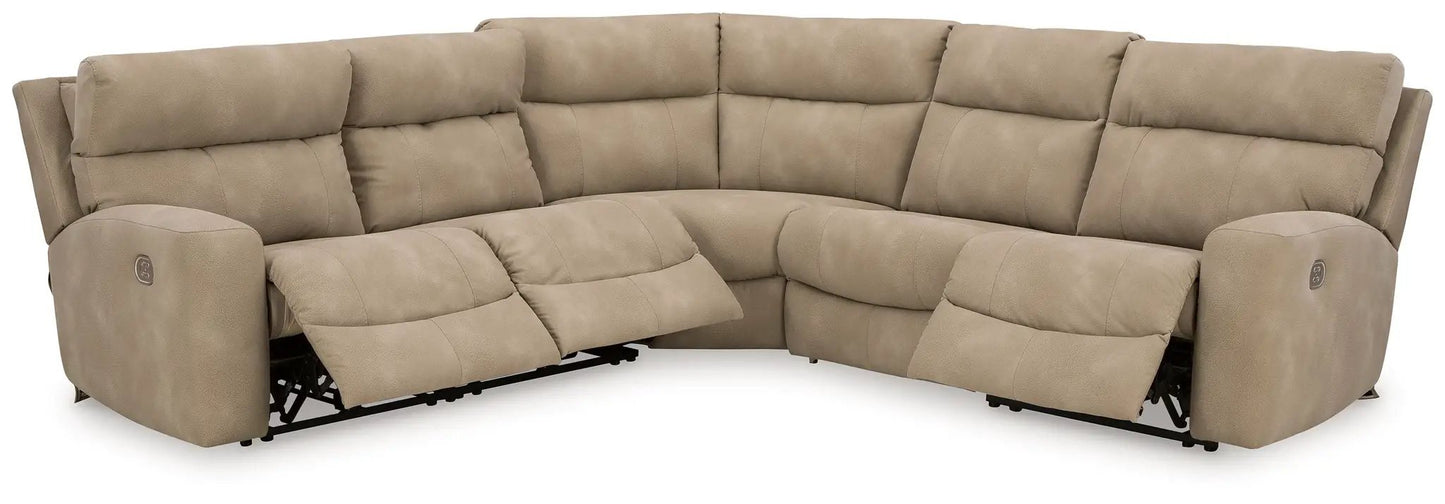 Next-Gen Durapella reclining sectional by Unique Piece Furniture in tan beige fabric on Tampa Home & Garden Store