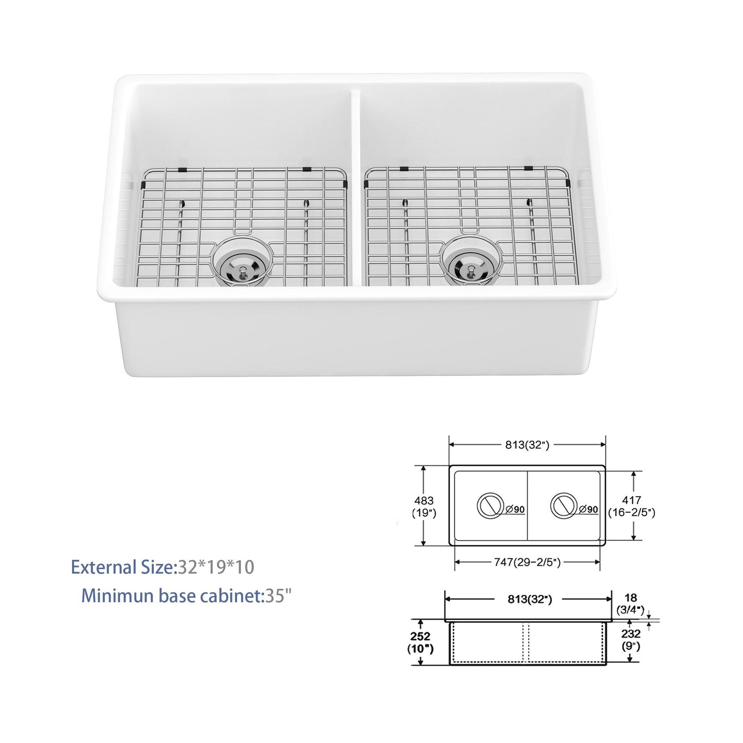 White Double Bowl Ceramic and Dual Kitchen Sink