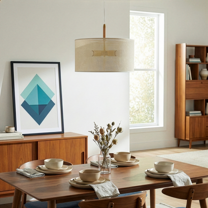 Glacier Pendant Lamp by HouseOfZazla, woven beige shade with wood top, pendant lighting on Tampa Home & Garden Store