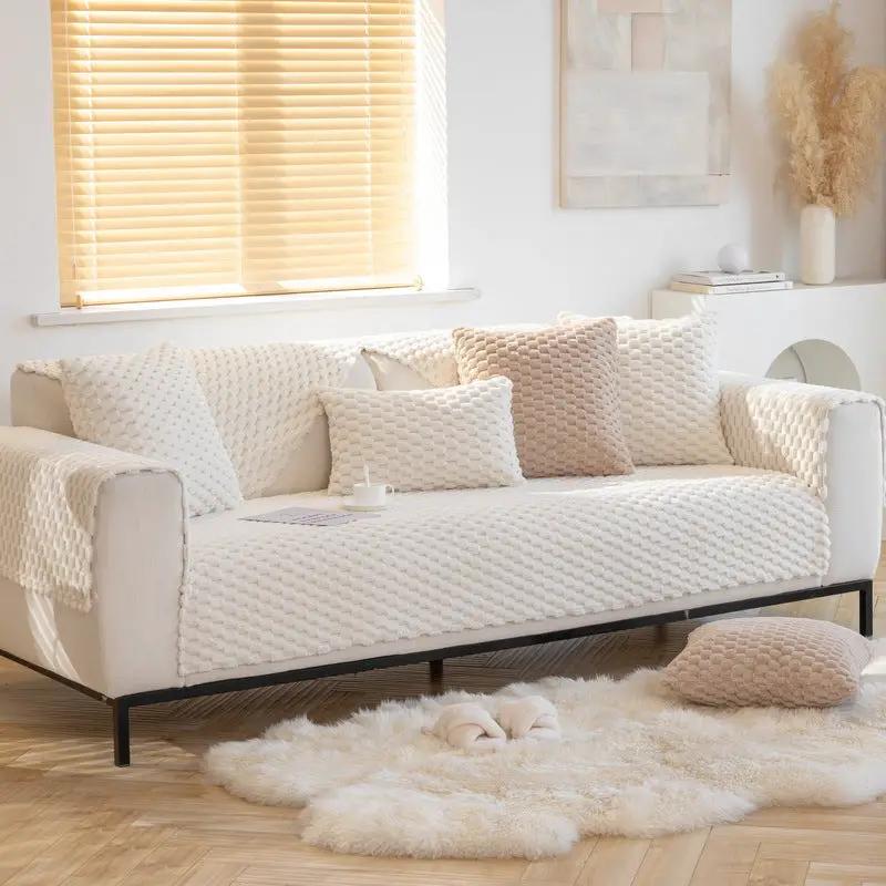 Plush Non-slip Dustproof Warm Thickening Sofa Cushion cream knit cover by FLIPSTYLEZLLC on Tampa Home & Garden Store
