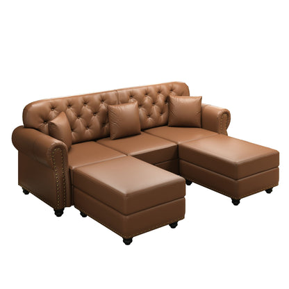 Upholstered Sofa with Nailhead and Ottoman